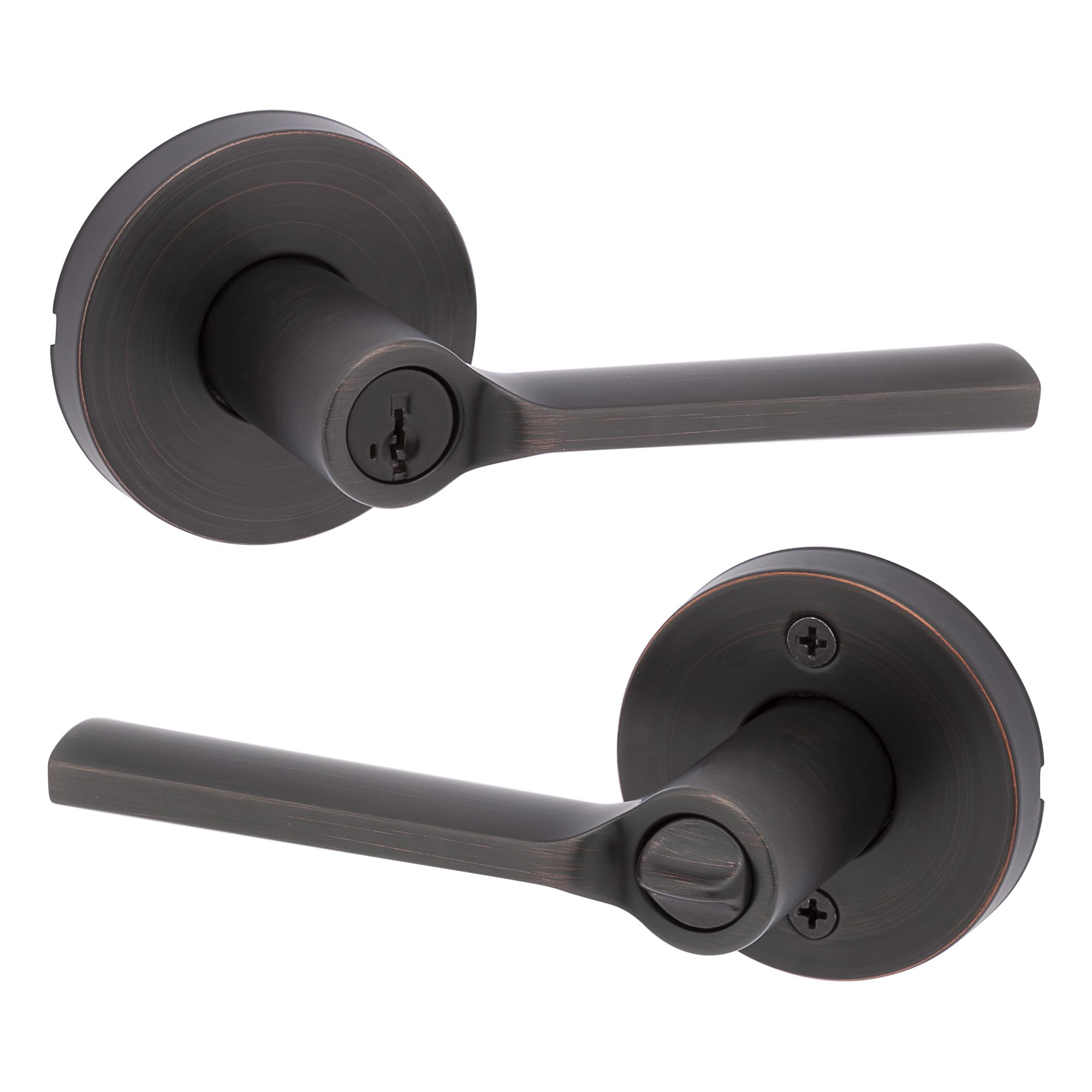 Bouton de porte d'entrée rond Kwikset Lisbonne avec serrure SmartKey bronze