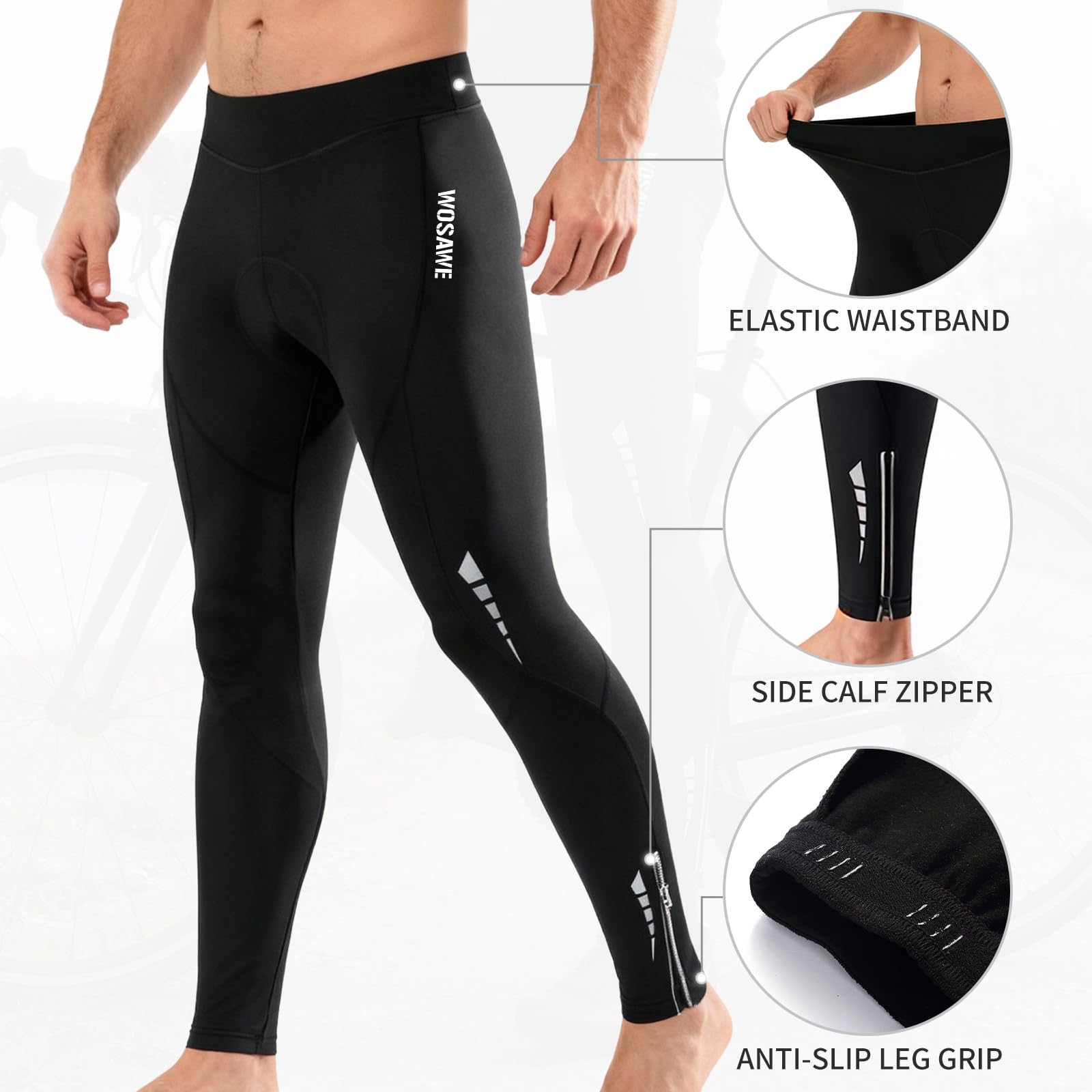 WOSAWE Pantalones largos de ciclismo para hombre, térmicos, 4D, acolchados, para ciclismo