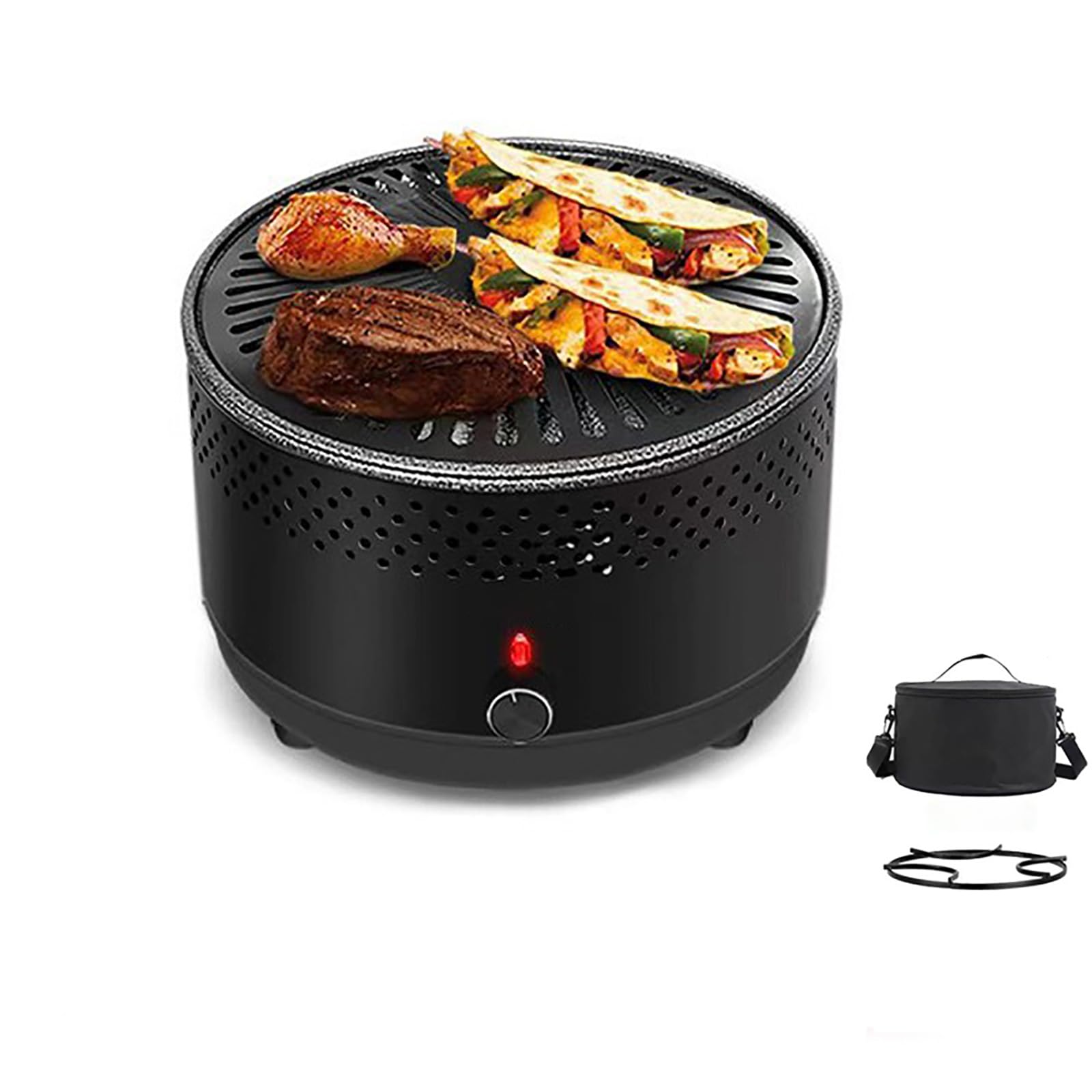 Griglia portatile a carbonella per barbecue, piccolo tavolo da esterno, ventilatore elettrico integrato con borsa da viaggio, facile da pulire, per cortile, campeggio, uso commerciale