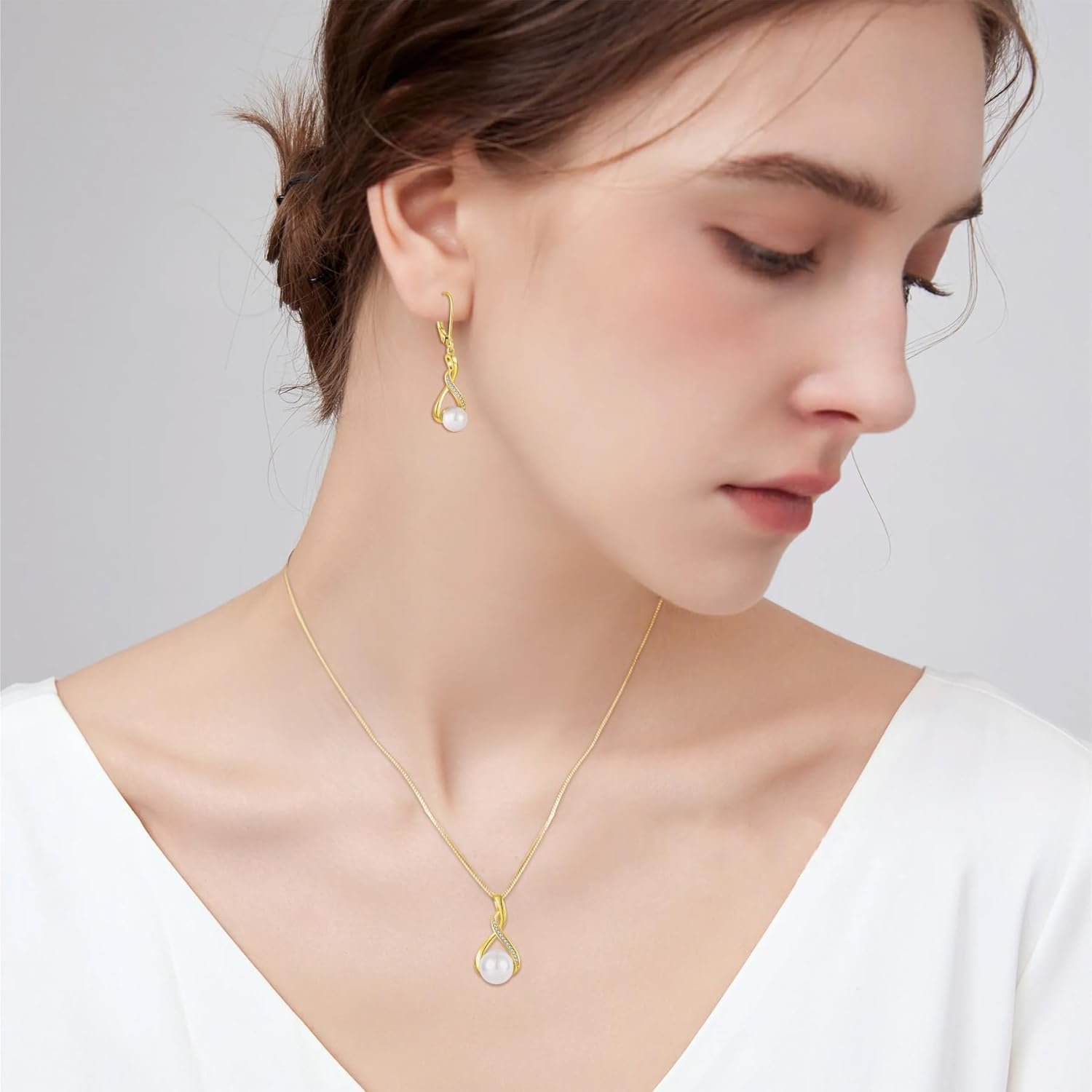 Freshwater Pearl Drop Earrings for Women 925 Sterling Silver Infinity Dangle Leverback Earrings Pearl Jewelry Gifts for Her - Image 2