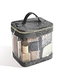 Large CLear Travel Makeup Bag for Women，Transparent Cosmetic Bag with Handle，Portable Makeup Case Organizer，Waterproof Toiletry Organizer Train Case, Black