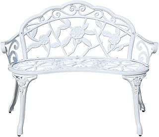Banco de jardim ao ar livre, banco banco de jardim ao ar livre parque banco de jardim antiferrugem banco de pátio de alumínio esculpido rosa banco para quintal, varanda, varanda, gramado o (branco le