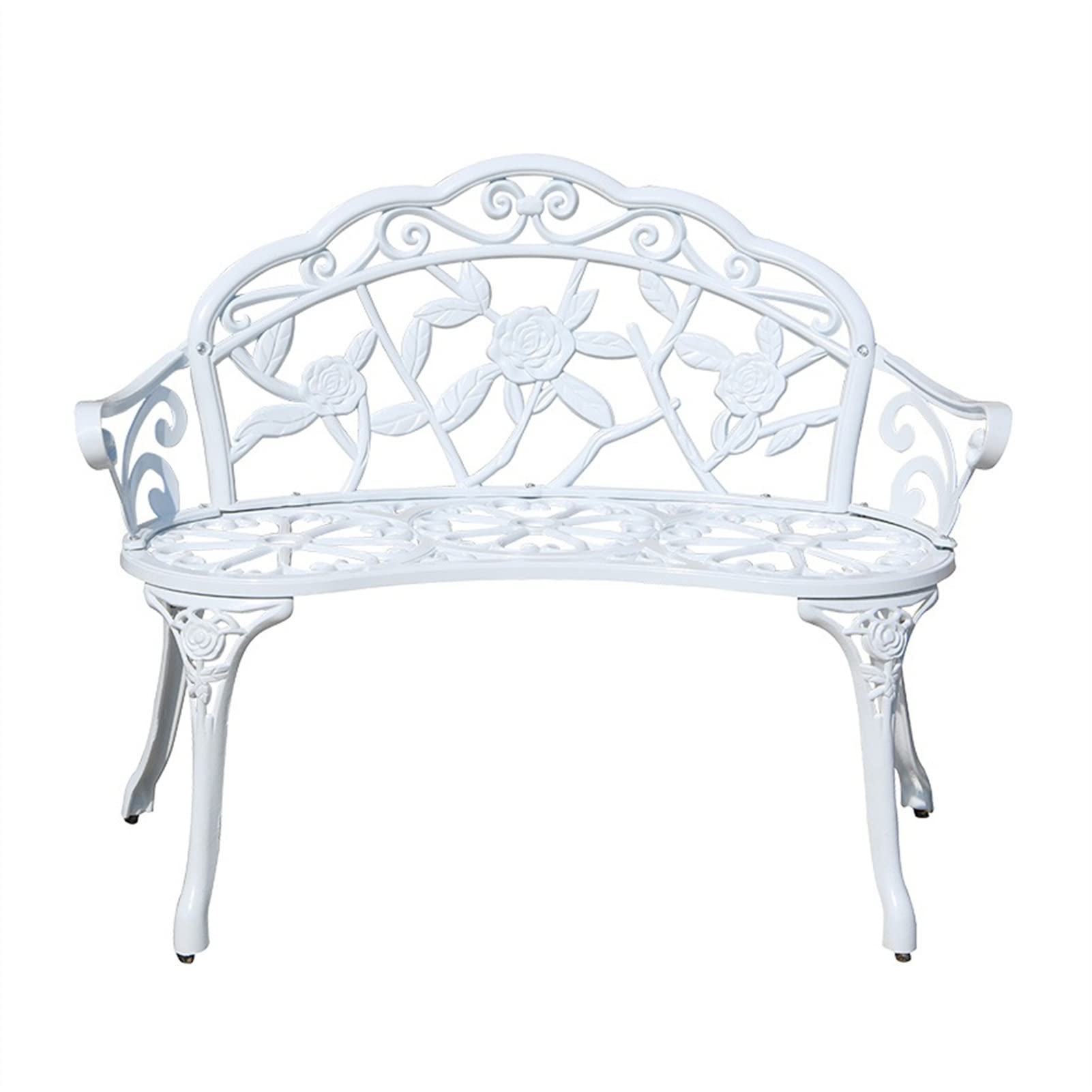 AYCDL Outdoor Bench Chair Outdoor Bench Park Garden Bench Anti Rust Cast Aluminum Patio Yard Bench Carved Rose Loveseat Bench Outdoor Furniture for Backyard Porch,Anc,Milky White