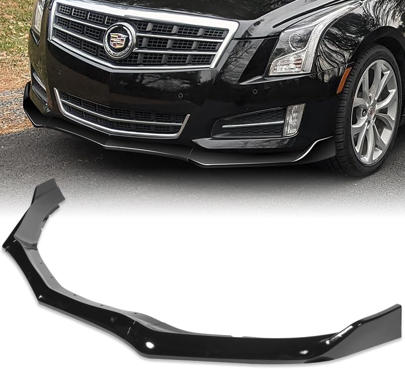 3pcs GT-Style Front Bumper Lip Spoiler Body Kit Compatible with 2013-2014 Cadillac ATS (Painted Black)