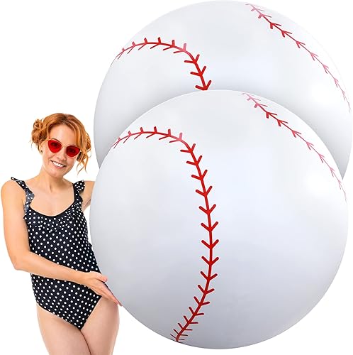 Meooeck 2 piezas de 40 pulgadas inflables gigantes de béisbol grandes flotadores de PVC pelota de playa de béisbol para verano, piscina, juegos de