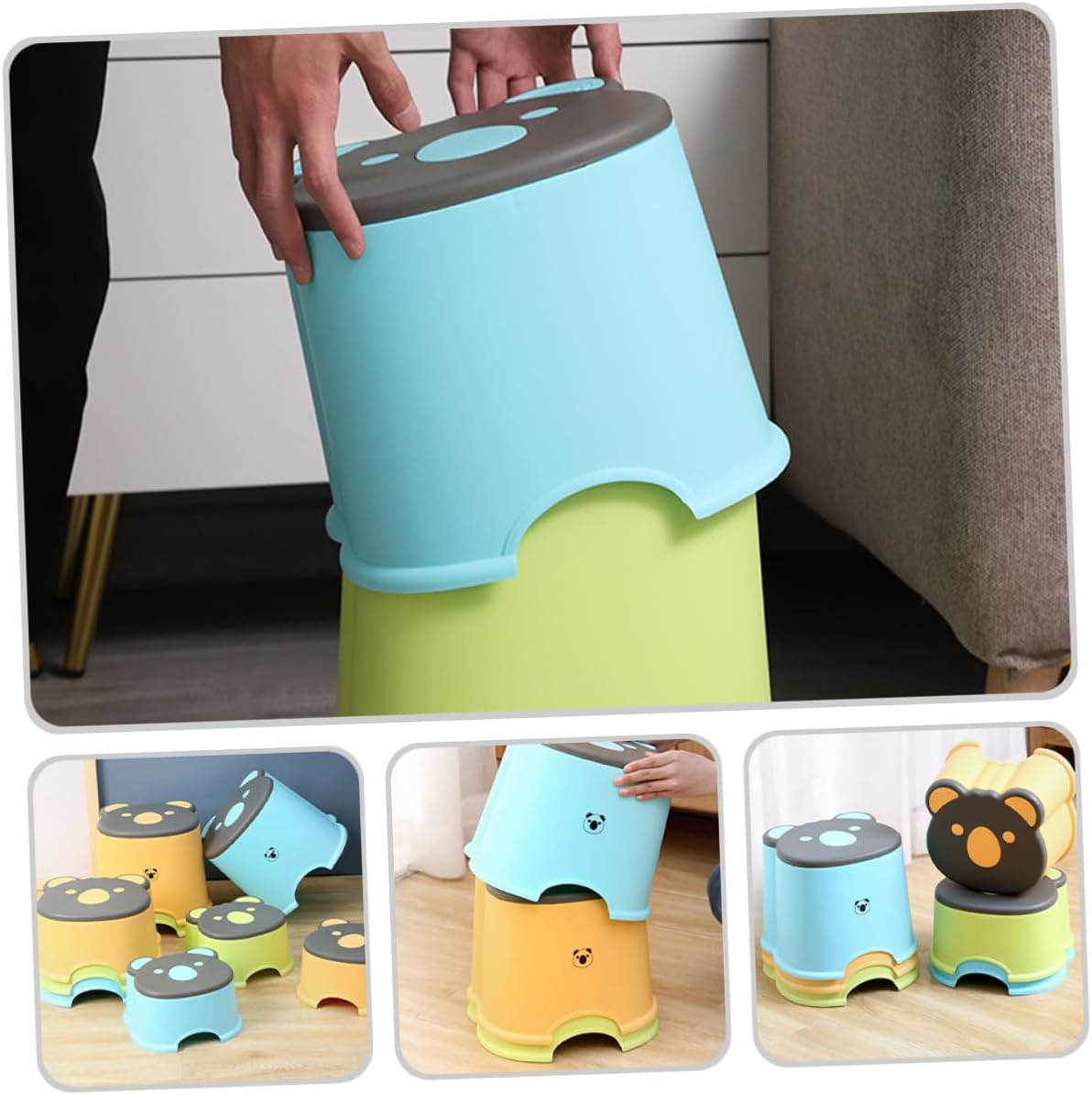 Thickened Plastic Step Stool Non-Slip Small Footrest for Bathroom Bedroom Lightweight Stackable Seating Stool for Smooth Edges