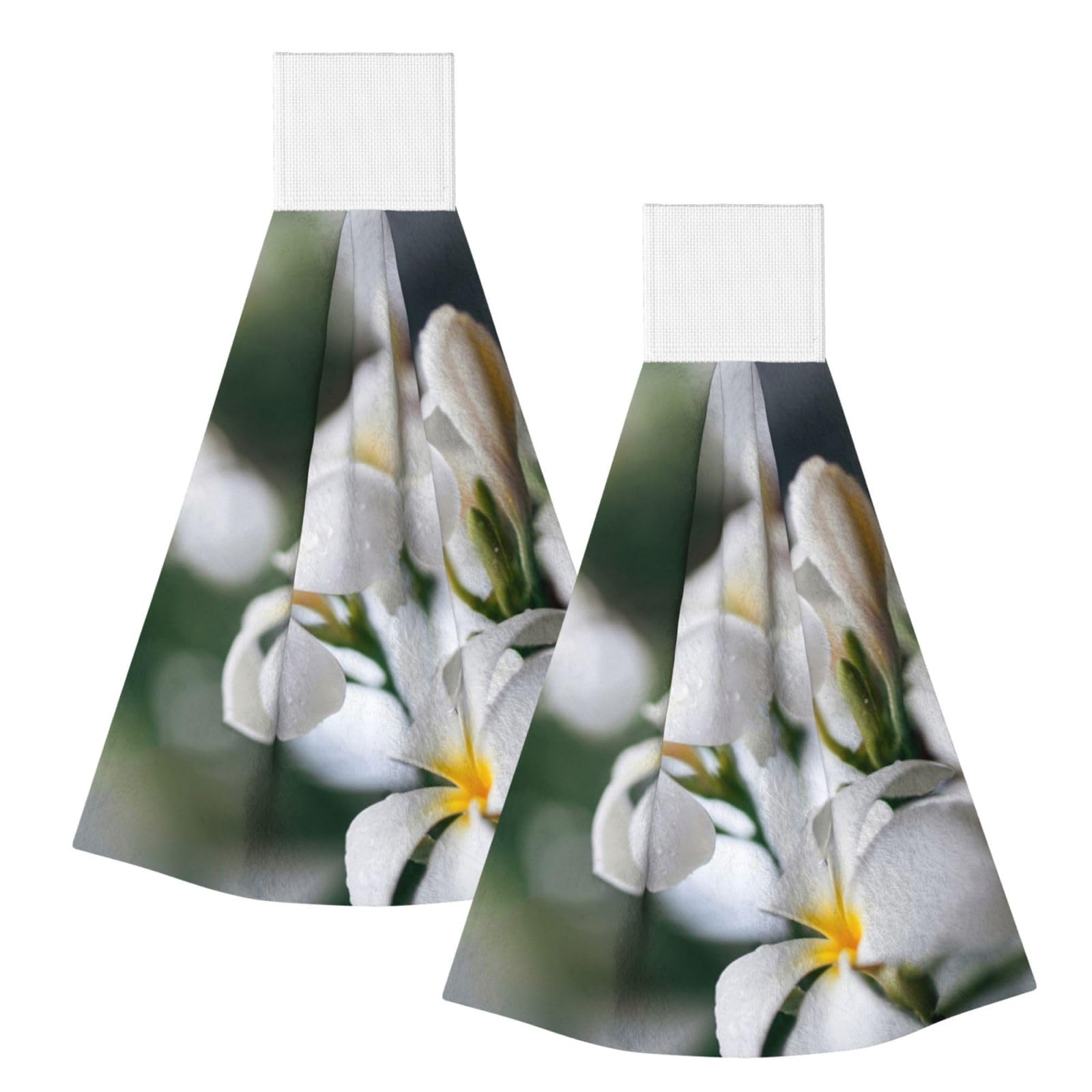DOPKLNA Beautiful White Frangipani Wake Plumeria Flowers, 2 Pcs Hanging Coral Fiber Hand Towels for Bathroom, Absorbent Kitchen Towels