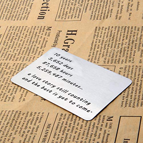 HOLLP for Husband Wallet Love Note Card Wedding 10 Years Anniversary Engraved Wallet Insert Gift for Anniversary, Deployment, Boyfriend, Husband (10 Years) - Image 5