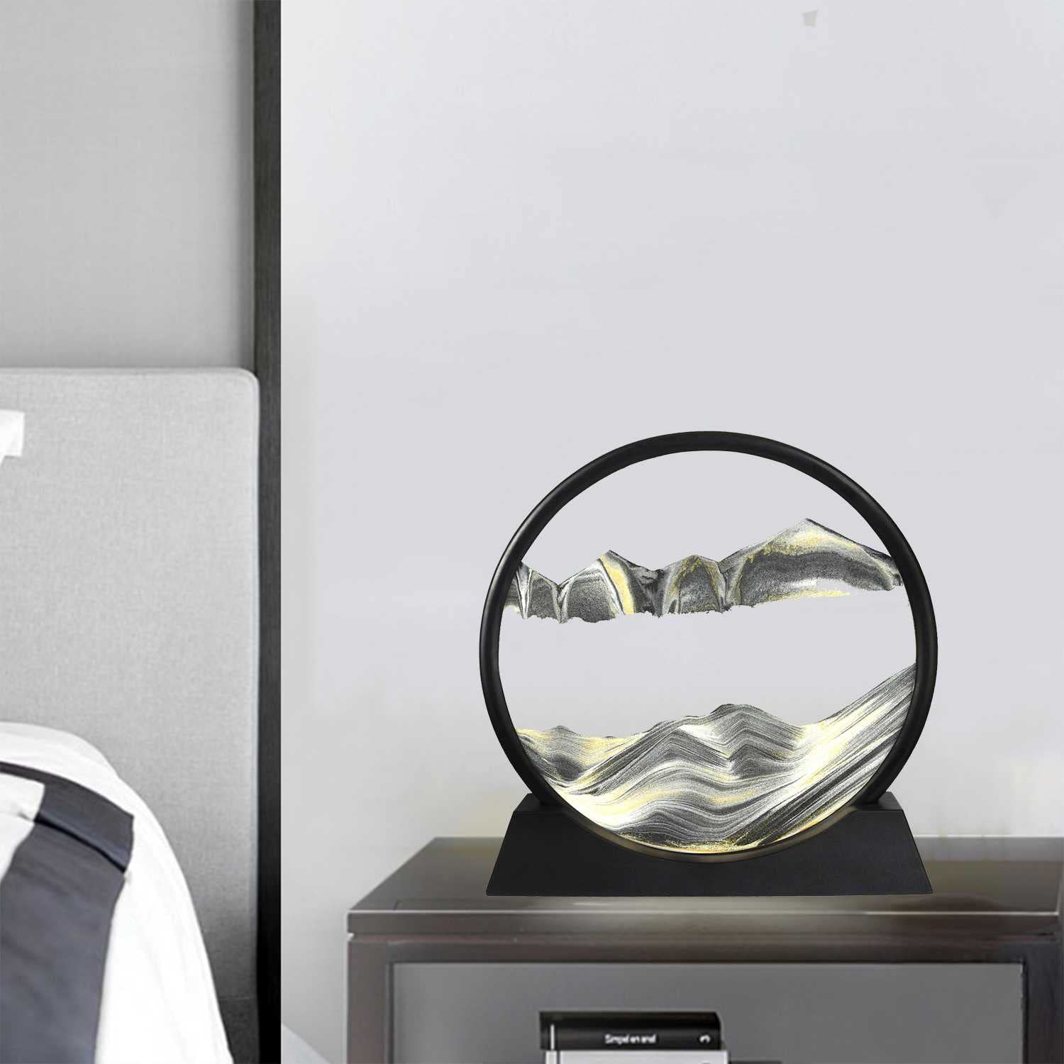 SAHROO Moving Sand Art Picture,Sandscape,3D Moving Sand Picture,Mobile Hourglass Sandscape,Round Glass Dynamic Flowing Sandaing,Quicksandaing for Home and Office Desktop Décor/D/7.48Inch