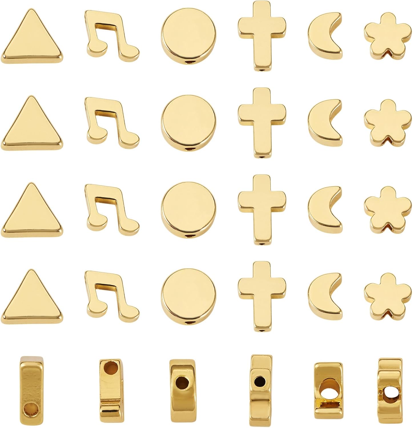Craftdady 36pcs Cross Moon Flower Spacer Beads 18K Gold Plated Brass Metal Loose Beads Musical Note Triangle Flat Round Bracelet Bead 7-12.5 mm for DIY Craft Earring Necklace Jewelry Making - Image 7