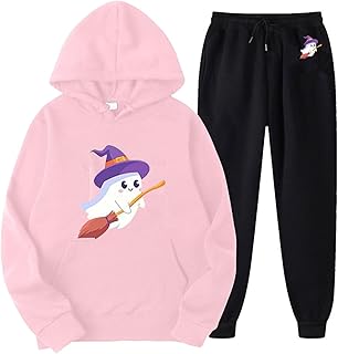 Traje deportivo largo para mujer, sudadera con capucha y pantalones de sudadera, sudadera con capucha, traje de estampado de Halloween, traje deportivo de 2 piezas, sudadera, holgado,