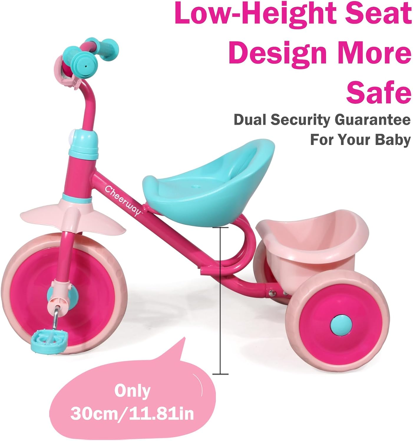 CHEERWAY Tricycle for 3-5 Year Olds, Toddler Trike, Outdoor and Indoor Riding Toy, Low-Height Seat Design, EVA Wheels, Kids Trike with Safety Cloth Sleeve, Gift for Boys and Girls (Pink)