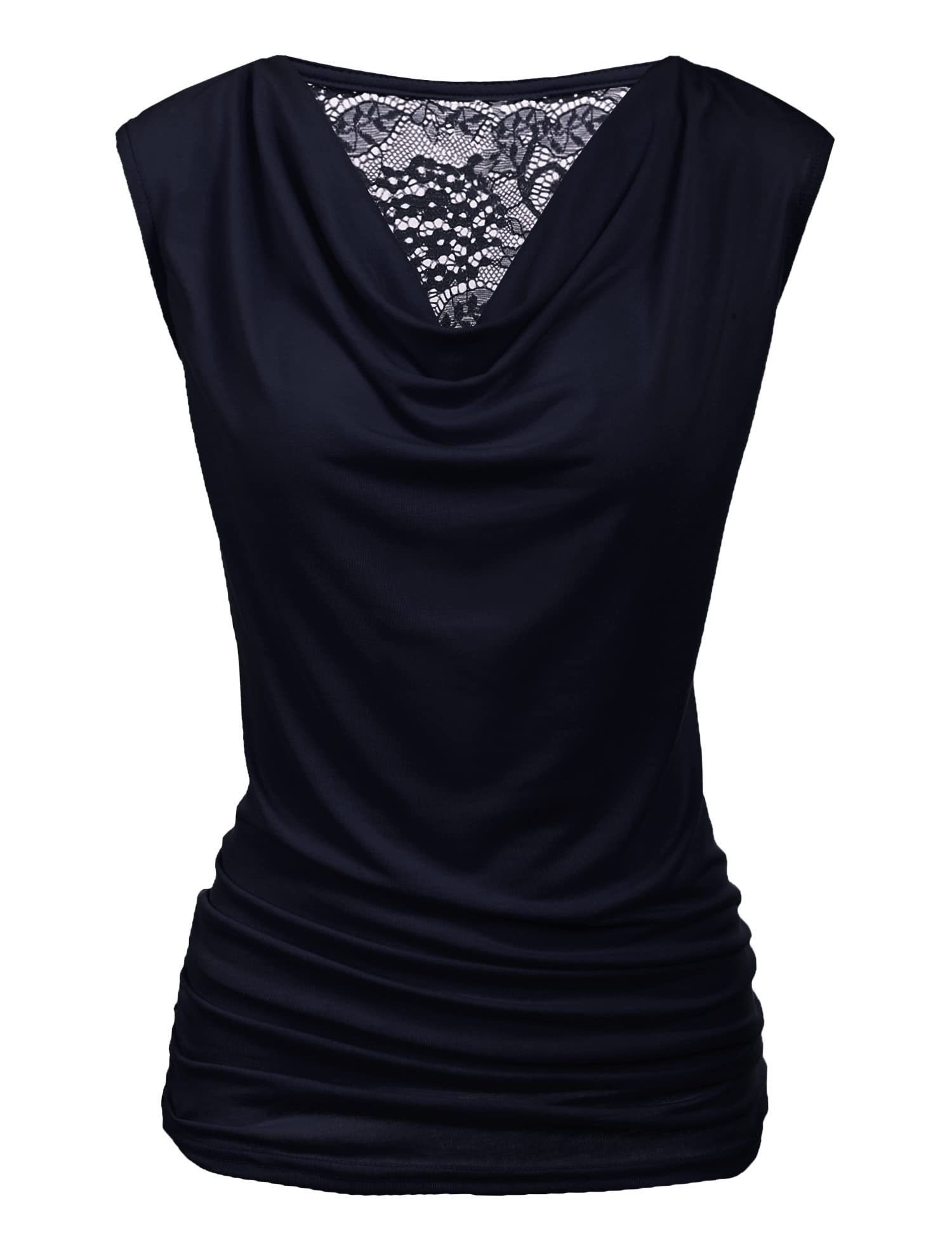 PINSPARK Top Damen Spitzen Tanktop V-Ausschnitt Oberteil Wasserfall Ärmellose Bluse Lässige Sommer Blusentop Party Falten Weste Basic Tanktops