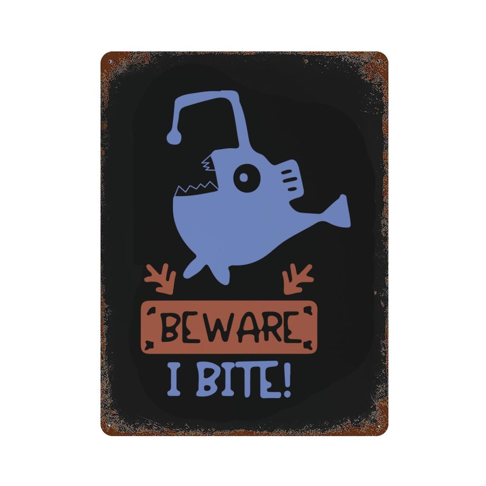 Beware I Bite Metal Tin Signs Vintage Iron Painting Wall Art for Garage Garden Decor 15.7
