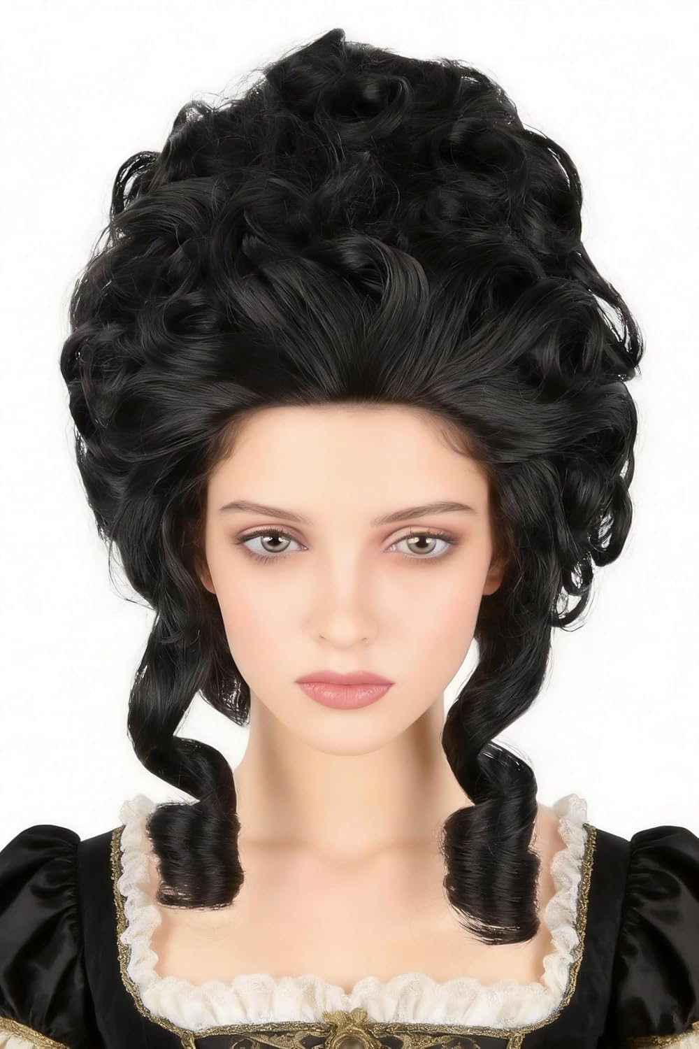 LeMarnia Schwarz 18th Century Königin Perücke Honeycomb Perücke Lockige Retro Perücken Halloween Cosplay Kotüm Perücken
