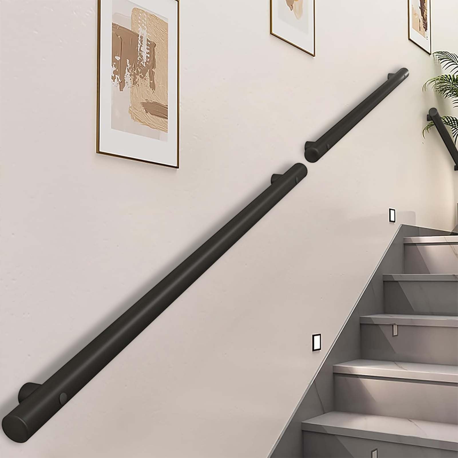 Fkxsxaz Black Stair Handrail For Walls - Industrial Pipe Stairs Railings Safety Grab Bar Stainless Steel Balustrade Indoor Outdoor Villa Loft Corridor(19Ft/570Cm)