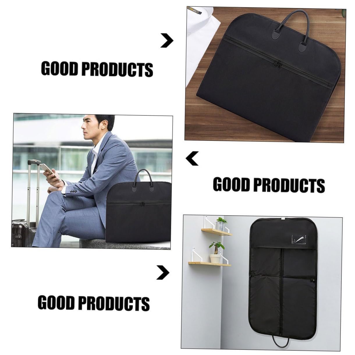 Borsa Porta Abiti da Viaggio Pieghevole, Leggera, Nera, Oxford | Doppio Manico, Formato 1 Pezzo, per Cappotti e Pellicce, Uso Professionale e Viaggi Brevi