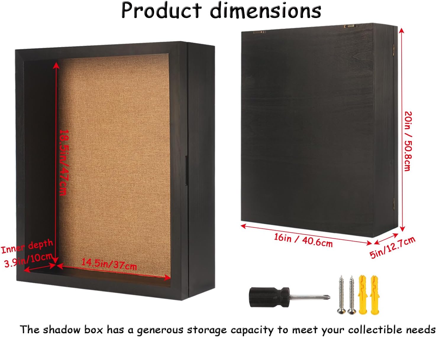 16x20 Extra Large Shadow Box with Door Frame Deep Wooden Display Cases with Lock for 5 Bottles of Red Wine,Champagne,Liquor,Goblet, Photos, Flower,Figurines,Shirt-Black