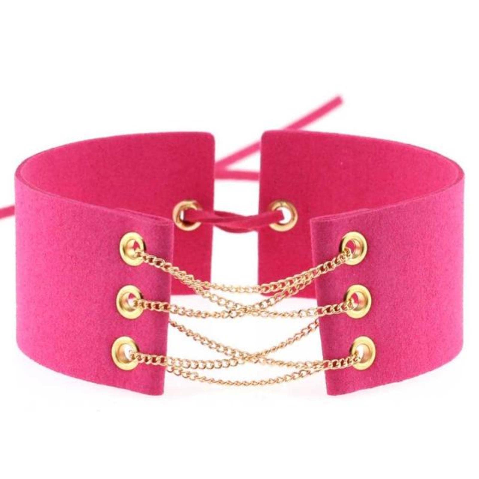 WEITING New Glamorous Black Velvet Choker Gold/Silver Color Chain Sexy Statement Necklace Link Chain Lace Up Chokers Necklaces-rose gold