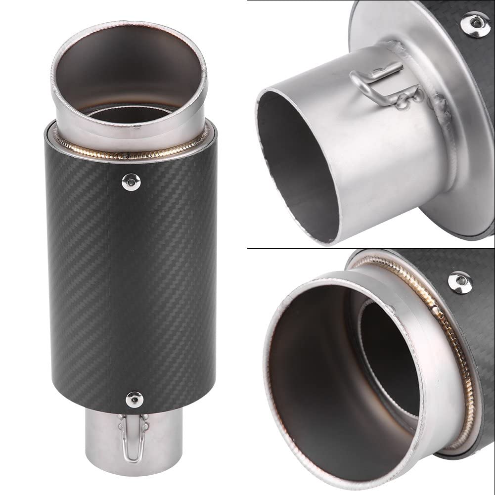 Qiilu Motorrad Auspuffrohr, 51MM Carbon Fiber Edelstahl Motorrad Schalldämpfer Auspuffendrohr Tipp Endrohr Universal