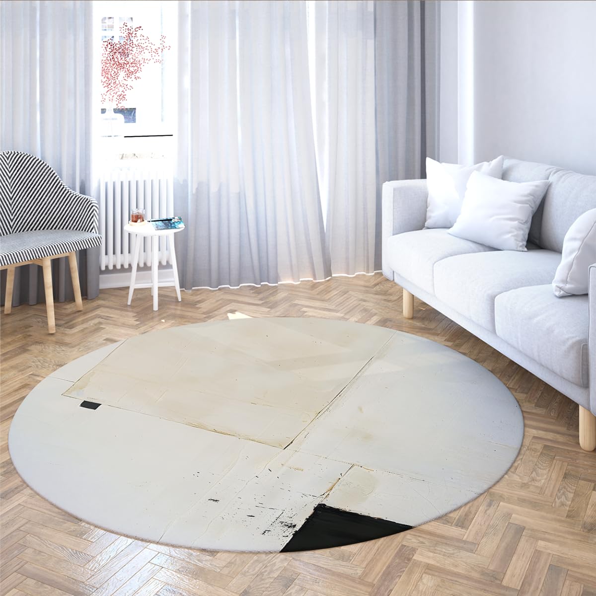 Tapis rond lavable anti-tache de 200 cm pour familles avec enfants