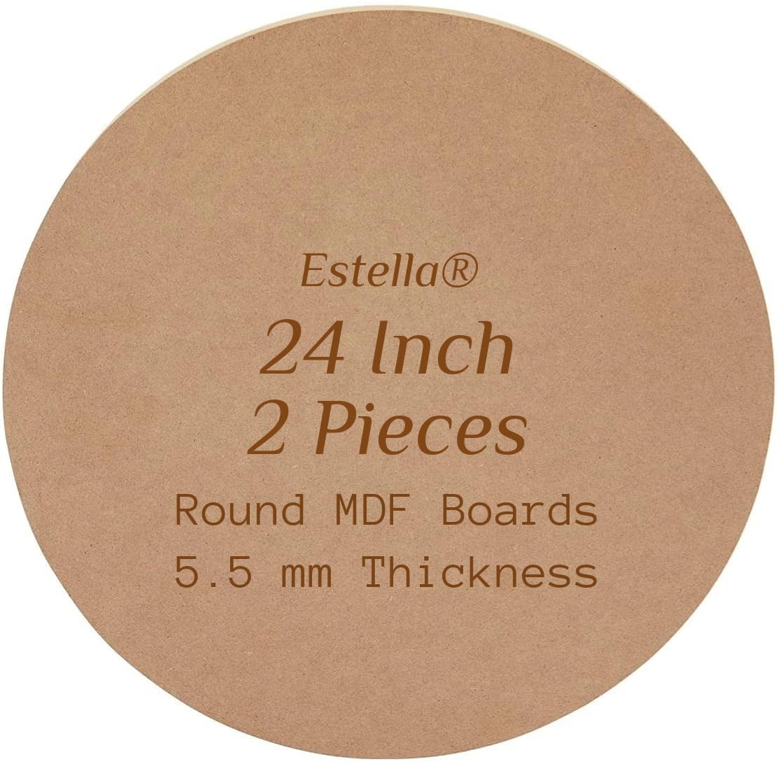 Estella® 24 Inch (2 Pieces) MDF Board - Round Wood Boards - MDF Board for Lippan Art, Craft, Resin, Mandala, Painting, Wall Hanging, Clock Making, Decoration (24 inch, 5.5 mm Thick, 2 Pieces)