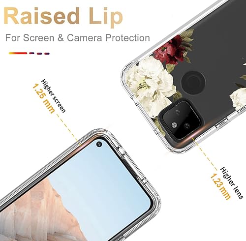 Miniatura 2 de Yodueiv Funda para Google Pixel 5A 5G con protector de pantalla de vidrio templado, funda protectora de teléfono con bonito patrón floral