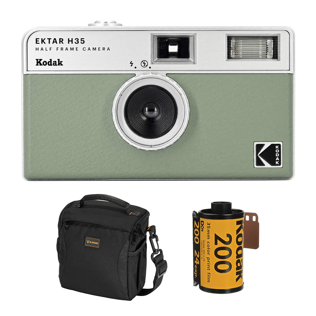 Kodak EKTAR H35 Half Frame Film Camera, Sage, Bundle with Kodacolor Gold 200 35mm Color Negative Roll Film, 24 Exposure and Slinger Alpine Shoulder Bag-image-4