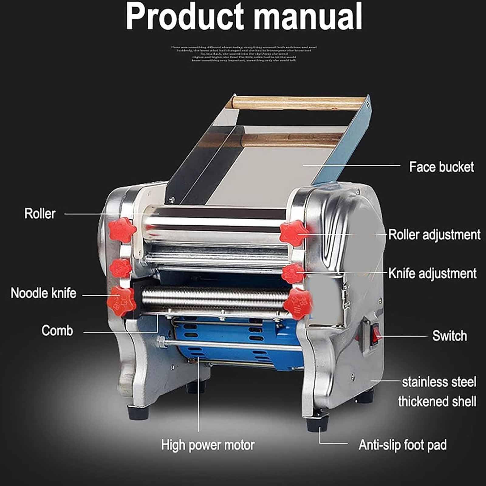 Macchina per La Pasta Elettrica da 550 W, Sfogliatrice Professionale per Ravioli E Pasta, Spaghetti Freschi Fatti in Casa in 10 Minuti, per Noodles/Spaghetti/Lasagne/Ravioli Fkm200