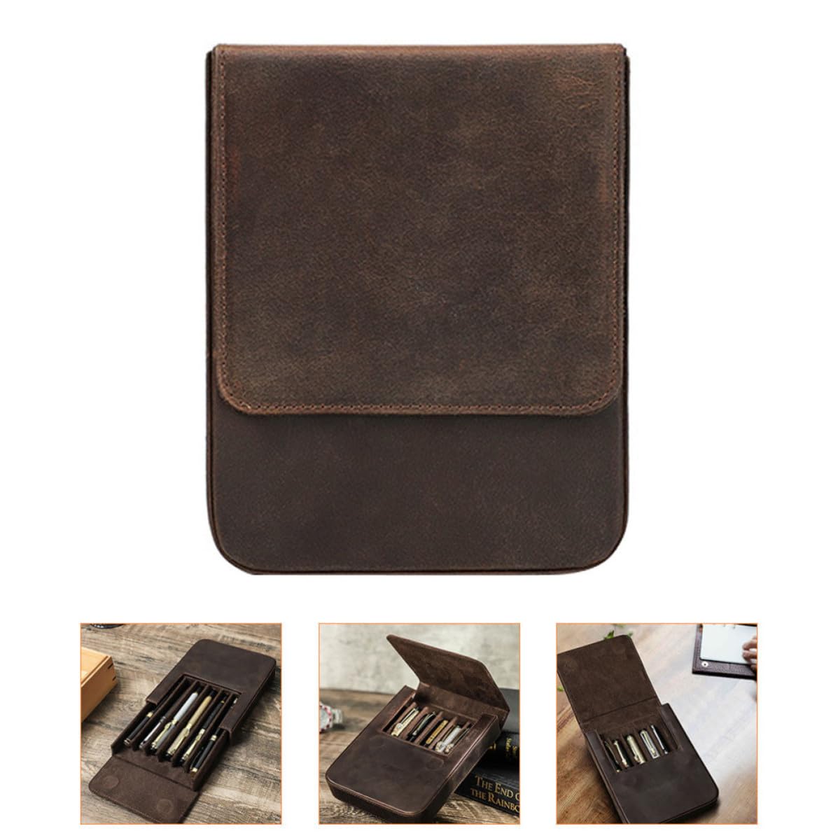Astuccio Porta Penne in Cuoio Fatto a Mano per 6 Penne, Design Interno Compatto Coperchio, Elegante e Semplice, per Regali e Celebrazioni di Festival