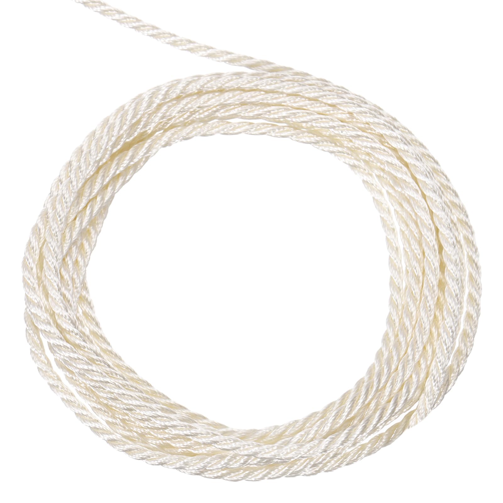 sourcing map Twisted Cord Trim, 16 Yard 2.5mm 3-Ply Twine Braided Rope Shiny Thread String for Craft Gift Bag Curtain Christmas Decor, Cream White