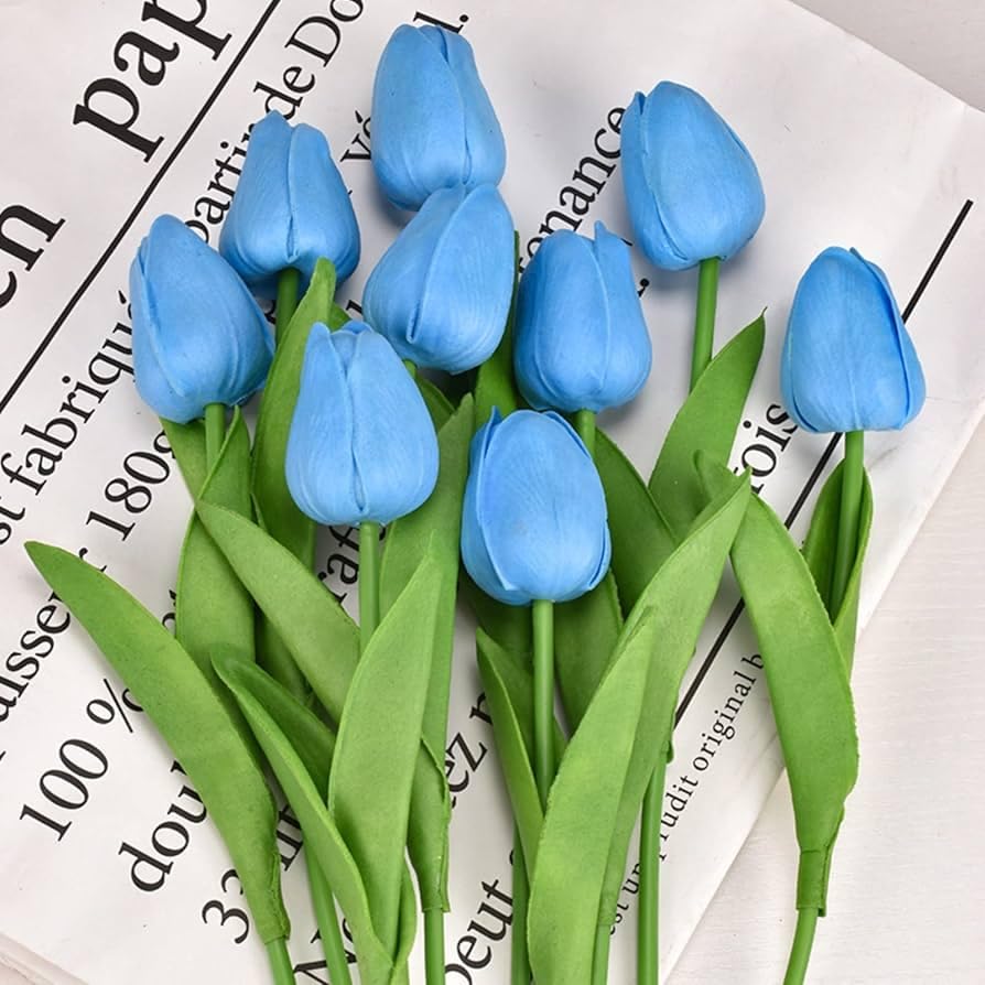 Image of CosaCentrum Beautiful Decorative Artificial Tulip Flower Bunches for Home decor (Sky Blue, Pack of 11)