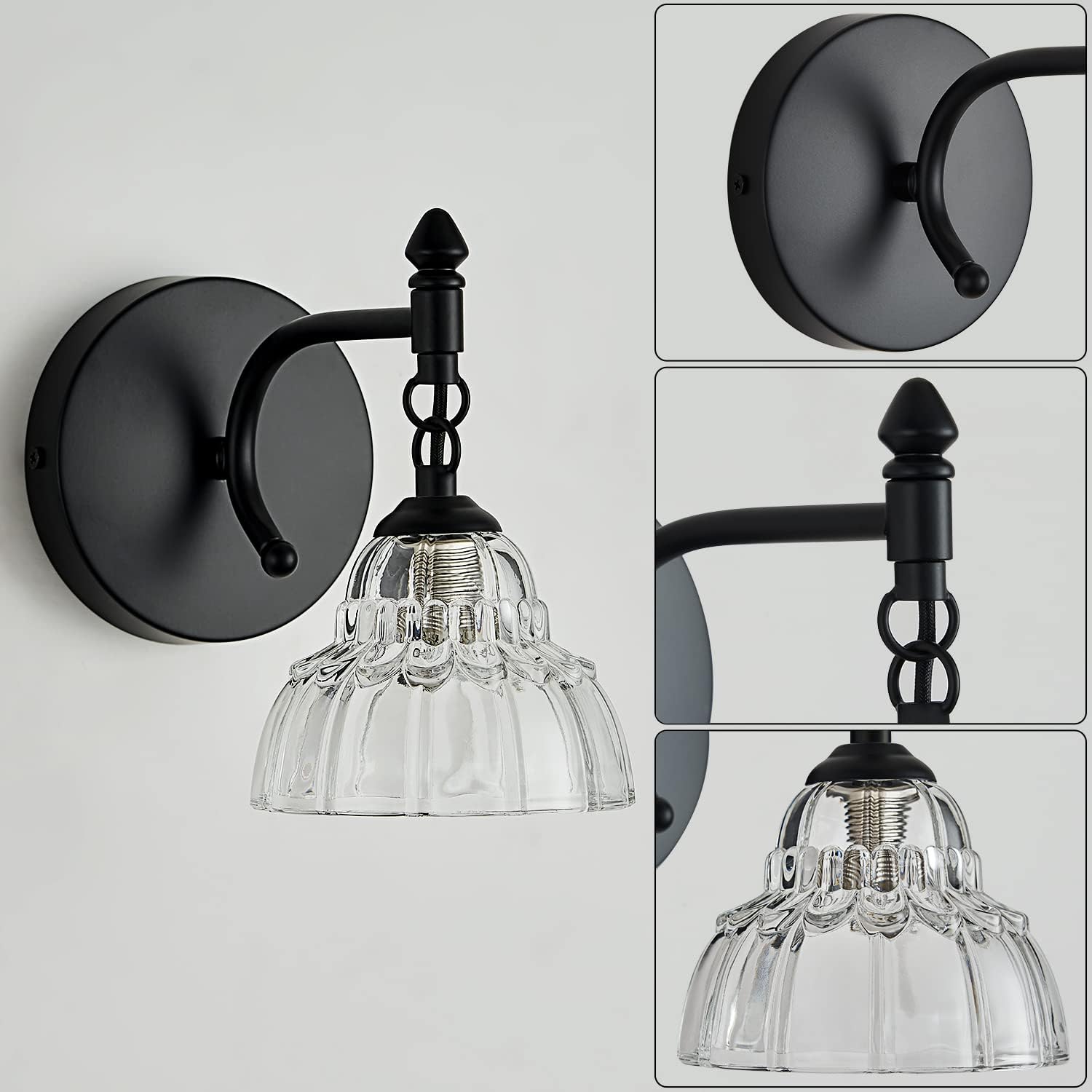 Modern Bathroom Vanity Lights - Matte Black Wall Sconces with Over-Mirror Light Fixture for Bathroom, Powder Room