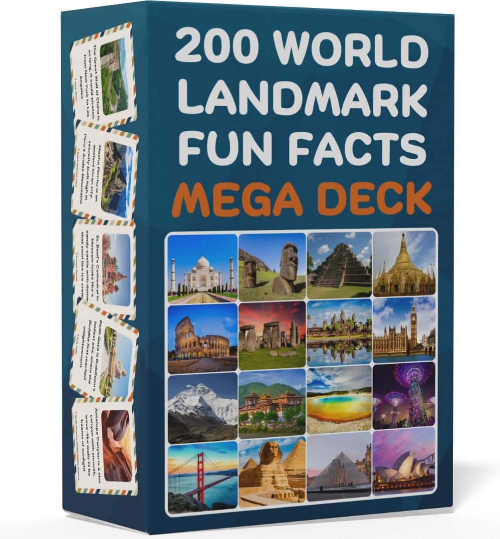 200 World Landmark Fun Fact Cards – Fascinating, Educational Flash Cards for Kids | Lunchbox Notes, Homeschool, Classroom, Travel + Bonus Printable 60 Space Fun Facts | Back to School & Gift Idea