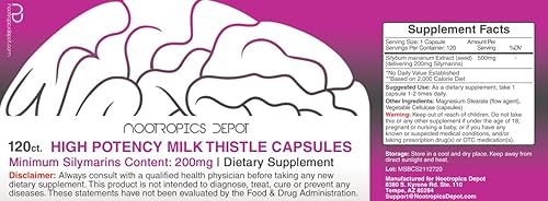 Miniatura 2 de Nootropics Depot Cápsulas de extracto de cardo mariano de alta potencia  200 mg de silimarinas de Silybum marianum  120 unidades