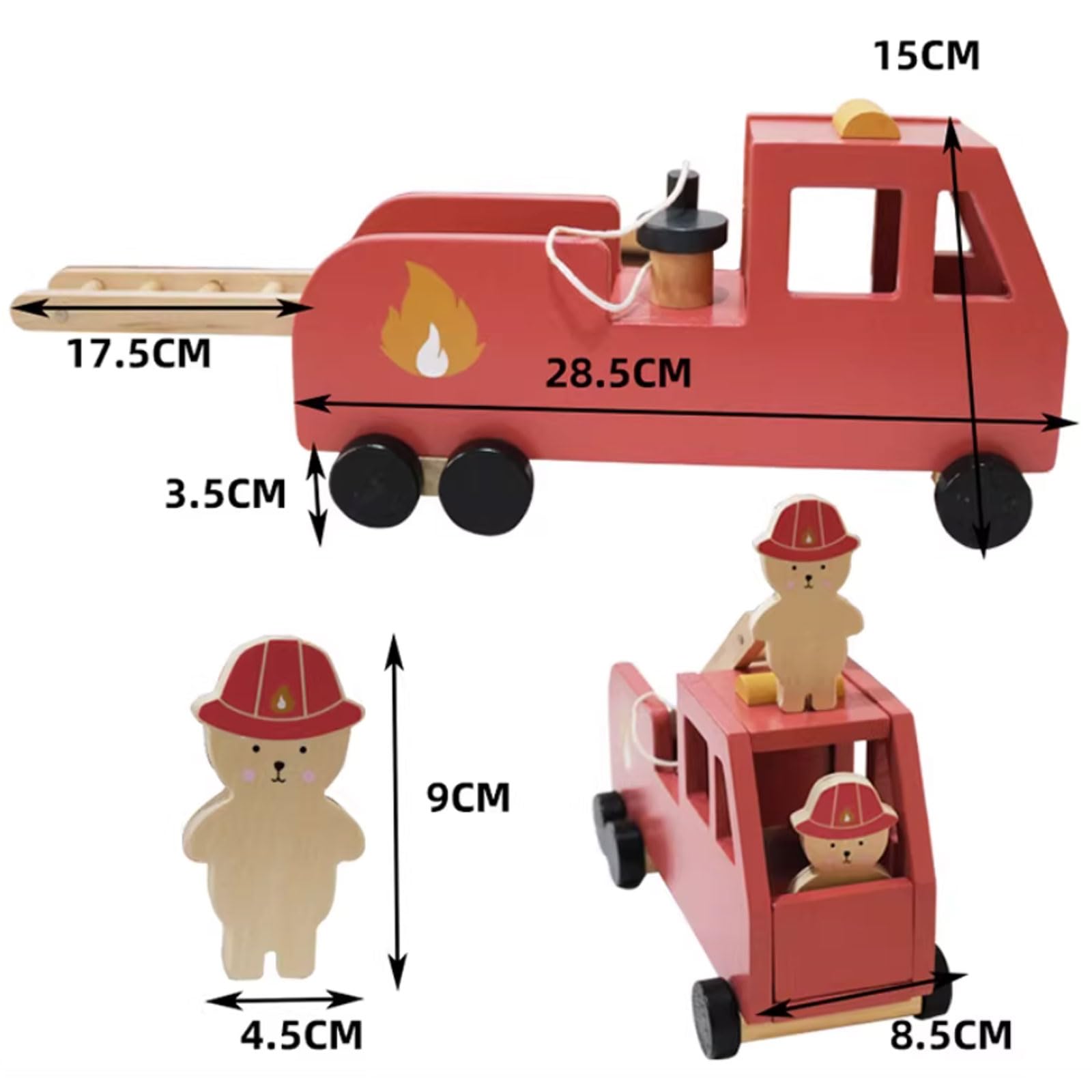 Material Didáctico Montessori de Vida Diaria Camión de Bomberos de Madera Entrenamiento de Inteligencia Infantil Juguetes de Educación Temprana para Jardín de Infantes