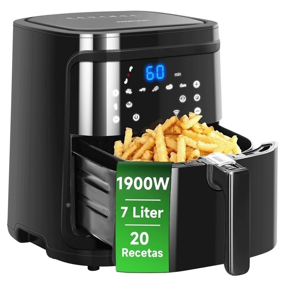 Aigostar Cube 30IBT - Freidora de aire caliente sin aceite, 7 l, 1900 W, táctil, color negro