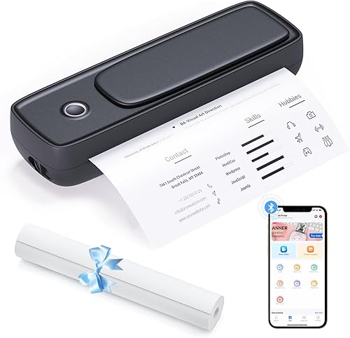 Bisofice Impresora portátil de impresión térmica inalámbrica para viajes, impresora sin tinta compatible con teléfonos móviles y PC, compatible con
