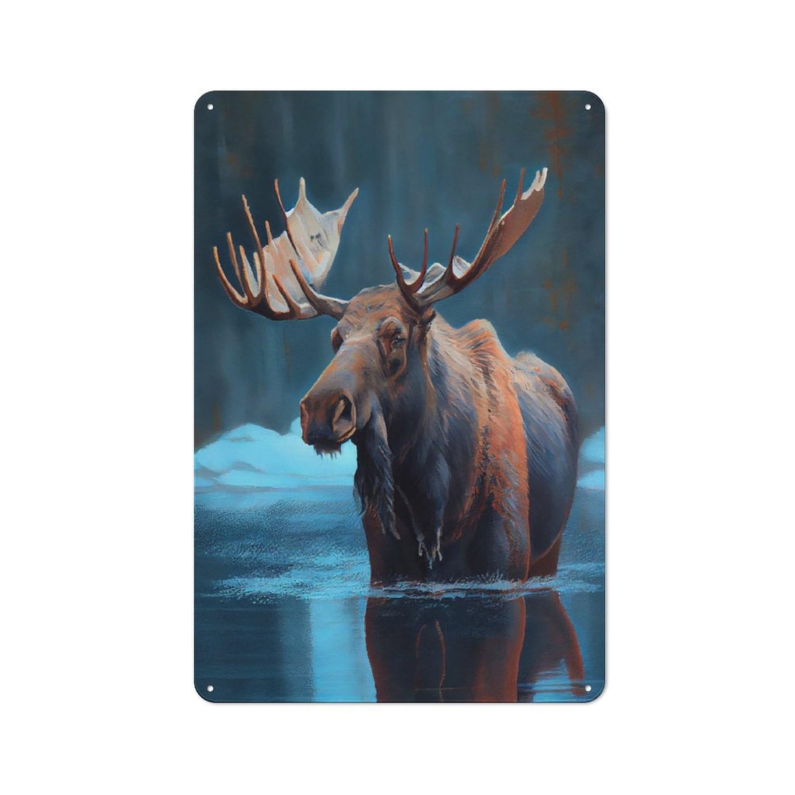 Junmoney Arctic Moose Oil Paint Vintage Metal Wall Decor 30X20cm, Metal Gift Sign For Hallway, Home Bar, Garage Or Study