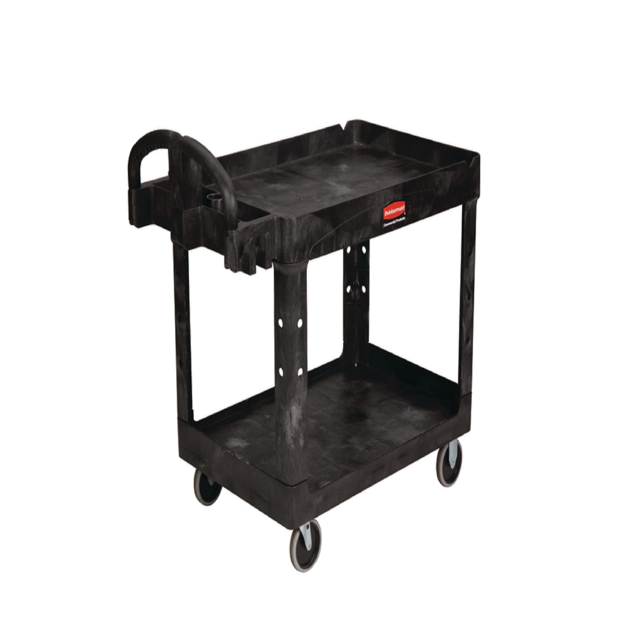Photo 1 of Rubbermaid Commercial Products 2-Shelf Utility/Service Cart, Medium, Lipped Shelves, Ergonomic Handle, 500 Lbs Capacity, for Warehouse/Garage/Cleaning/Manufacturing (FG452088BlA) Medium Ergonomic Handle Heavy Duty
