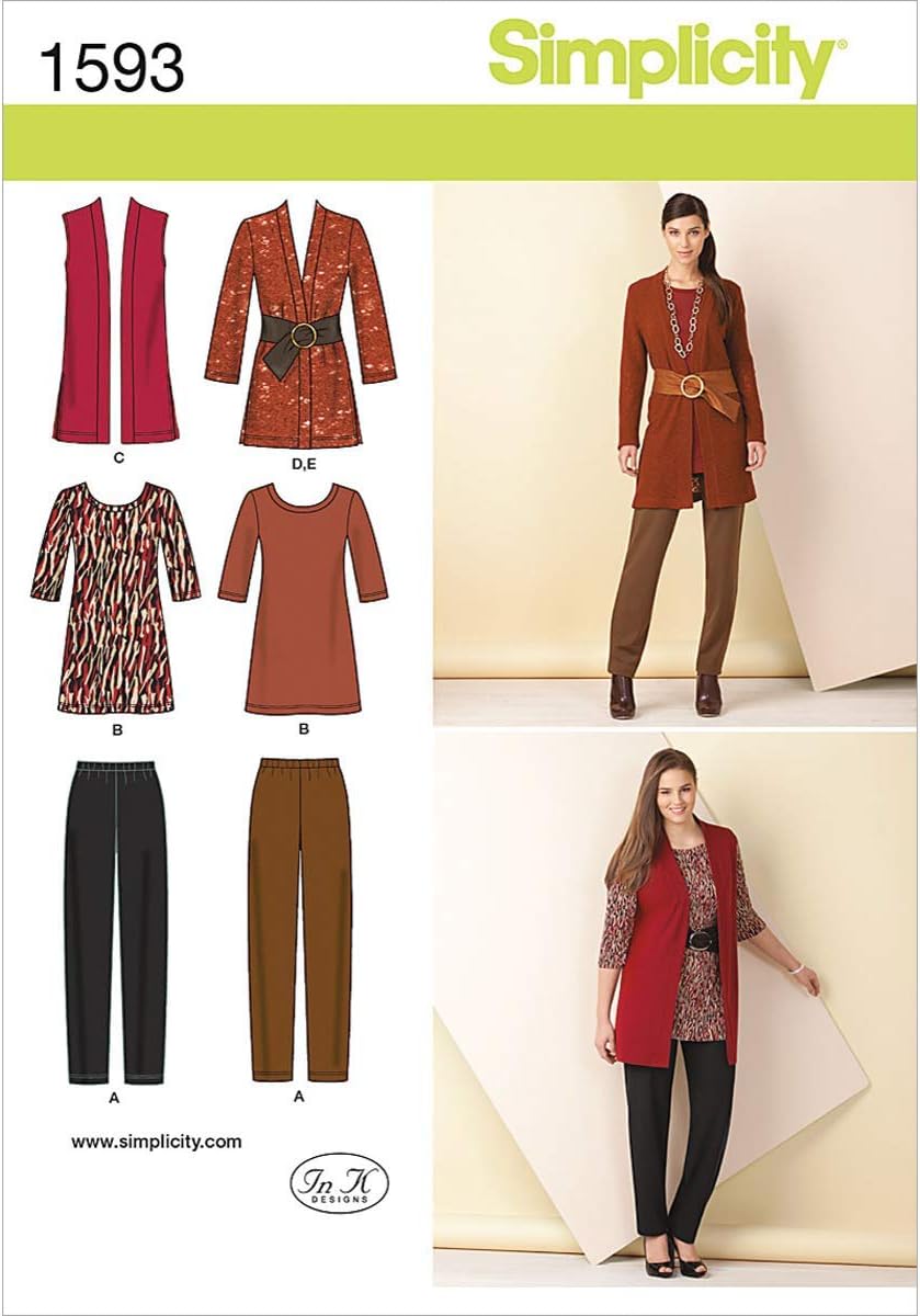 Pattern 1593 Misses Knit Slim Pants, Tunic, Jacket, Vest, Belt Size 10-12-14-16-18