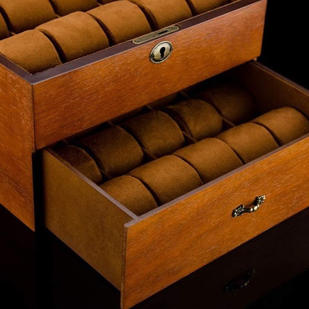 Caja de reloj de 20 ranuras para hombre, organizador de almacenamiento de relojes de doble capa de madera maciza, joyero retro con tapa de cristal
