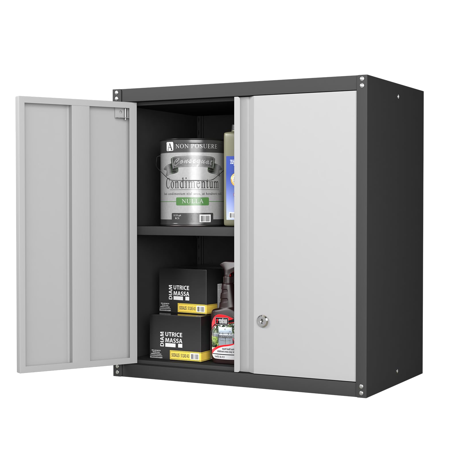 Metal Wall Cabinet, Garage Cabinets Wall Mounted, Locking Storage with Adjustable Shelves, Wall Mounted Garage Cabinet with Doors, Floating Cabinet for Home Office, Utility Room
