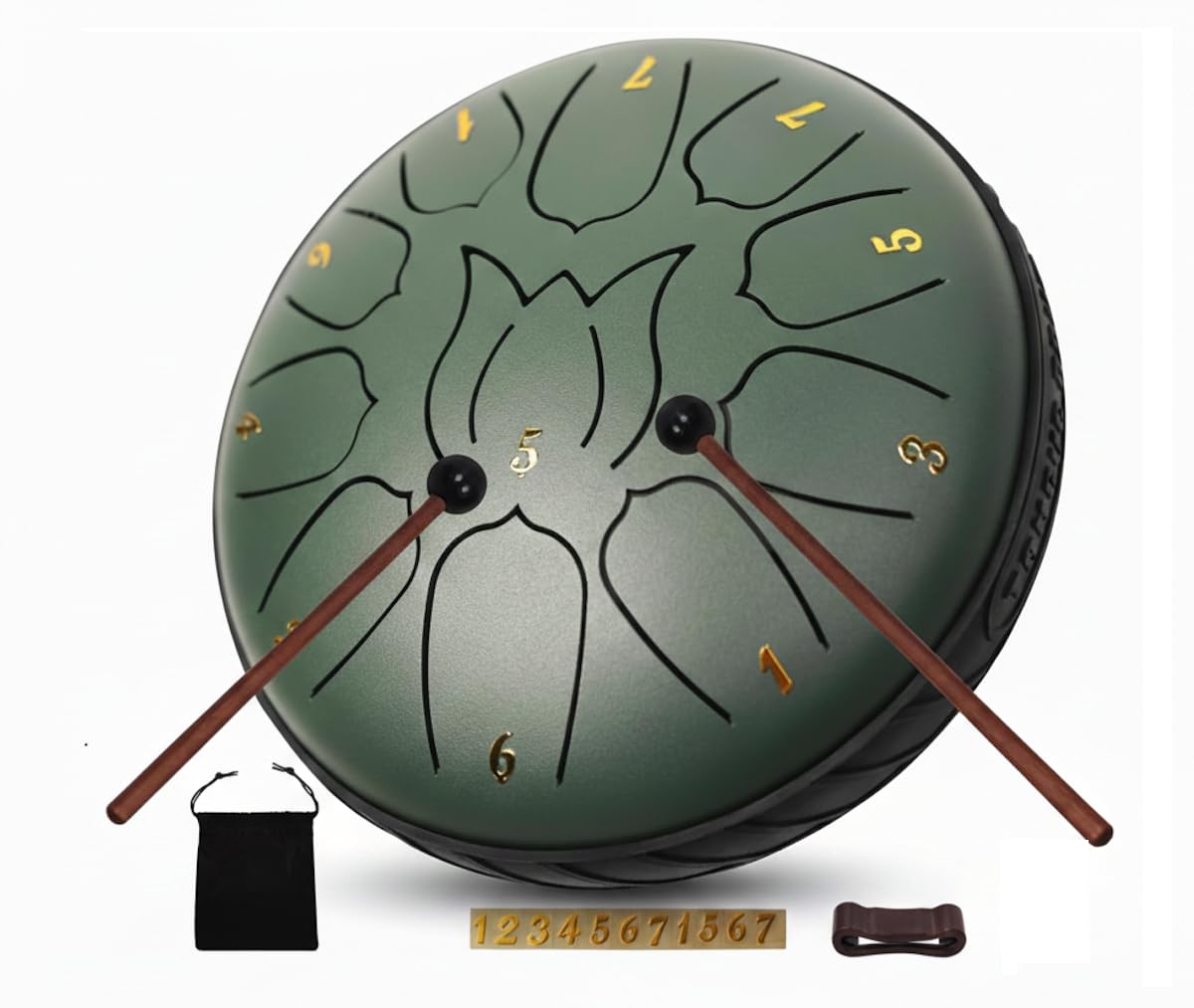 Steel Tongue Drum 11 notes 6 inch | Hand Pan Drum | percussion instruments | Musical Instrument for Meditation, Yoga & Kids | Includes Drumsticks, Carry Bag & Music Book. (Green)-image-42