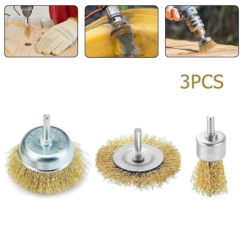 Cepillo de Alambre T-Shaped Brass Wire Brushes, for Drills Set,3pcs/Set 6mm for Attachment Coated Polishing Buffing Tools Parts