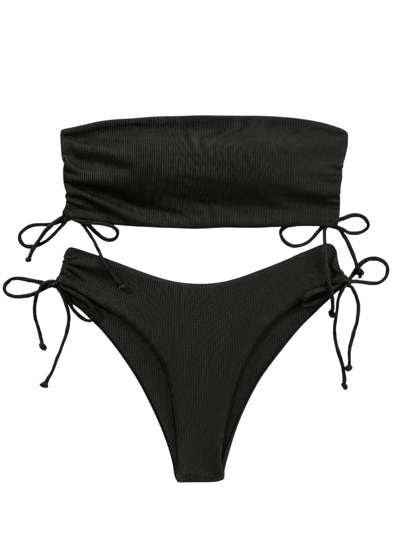 GORGLITTER Bandeau Bikini para mujer, de cintura alta, sin tirantes, con cordón, monocolor, dos piezas, traje de baño