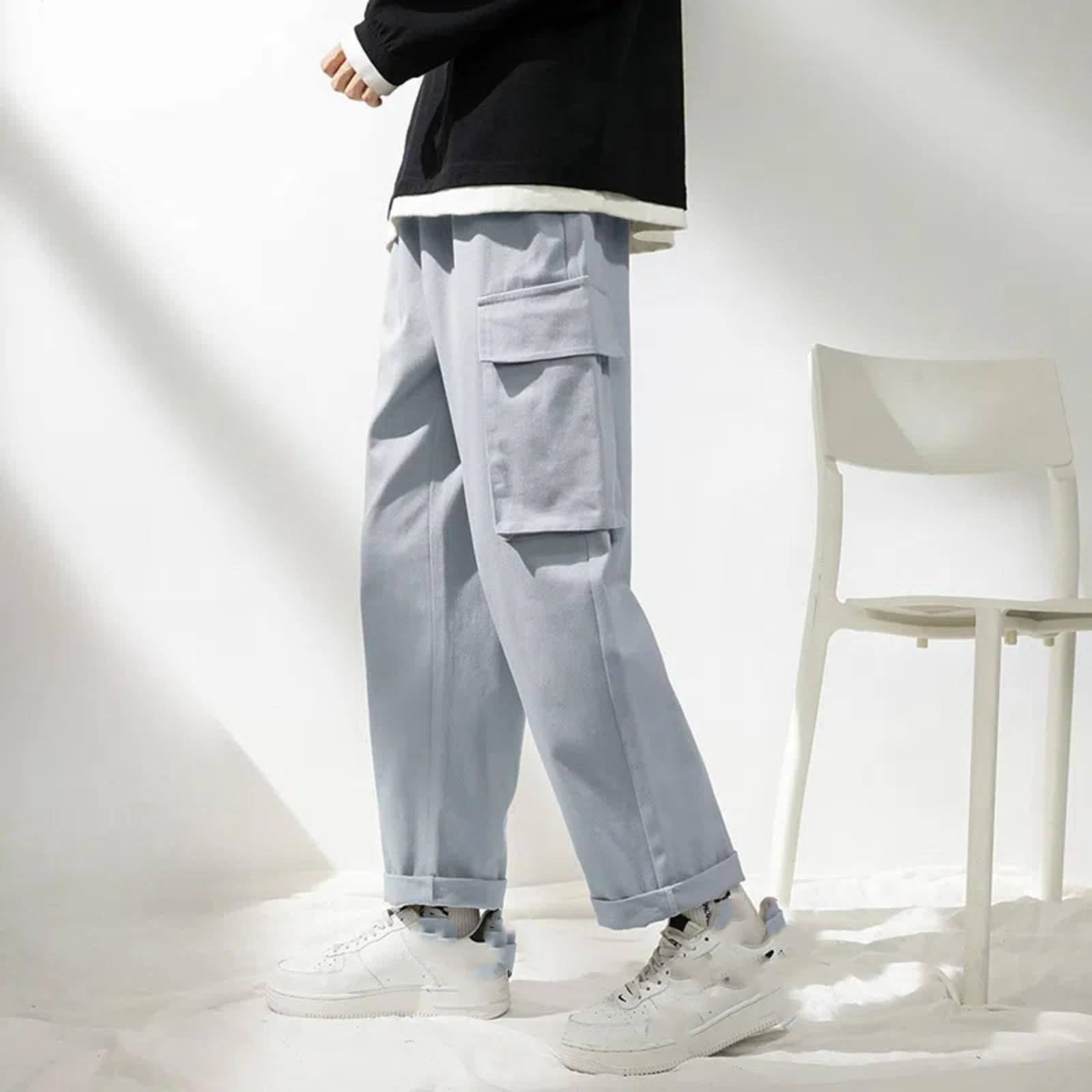 Tuta Sciolta Stile Coreano per Gli Uomini Casual Estivi Dritti Pantaloni a Gamba Larga