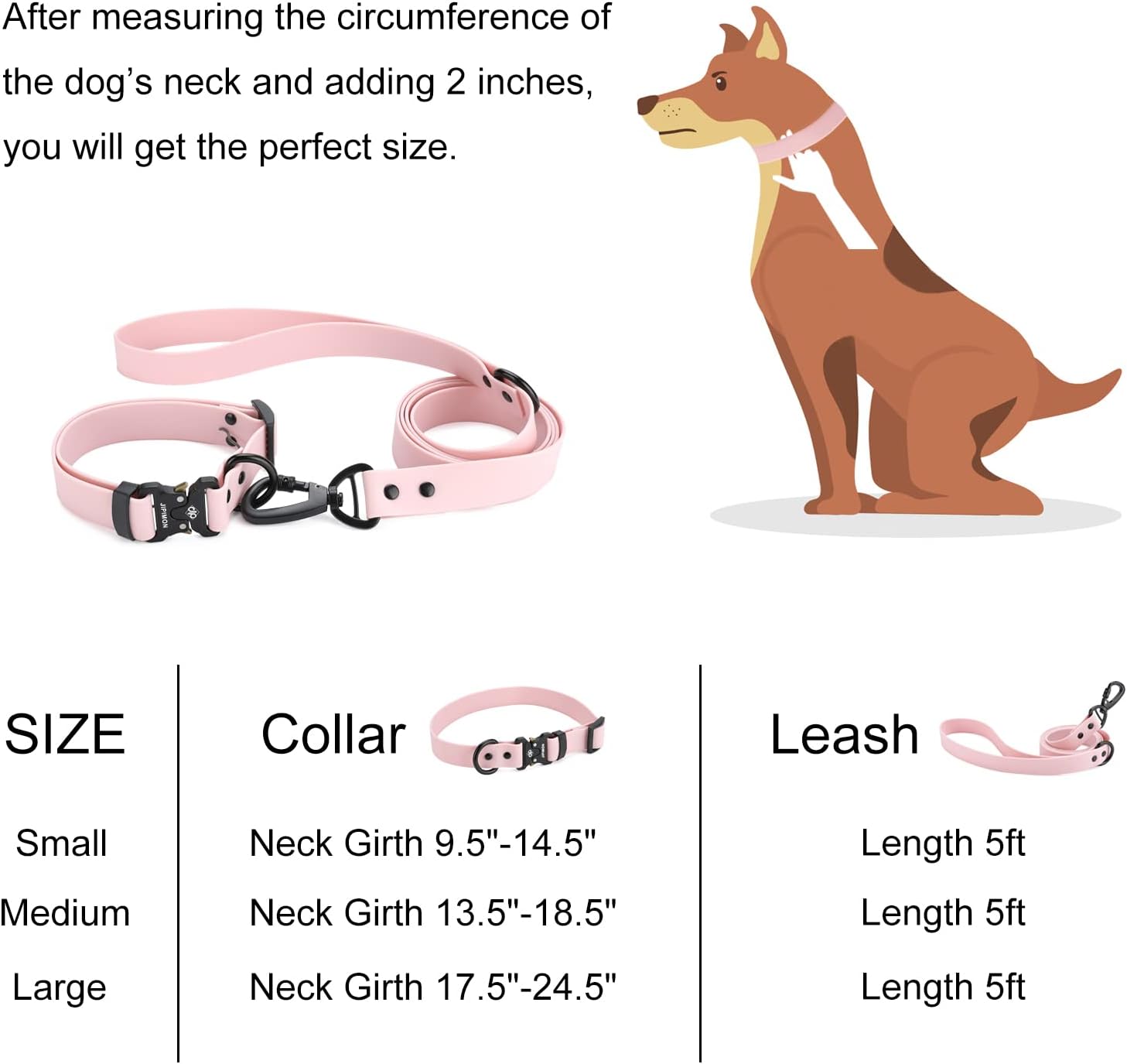 Waterproof Dog Collar and Leash Set Adjustable Quick Release Buckle Collar Leash for Small Medium Large Dogs (Large, Purple)