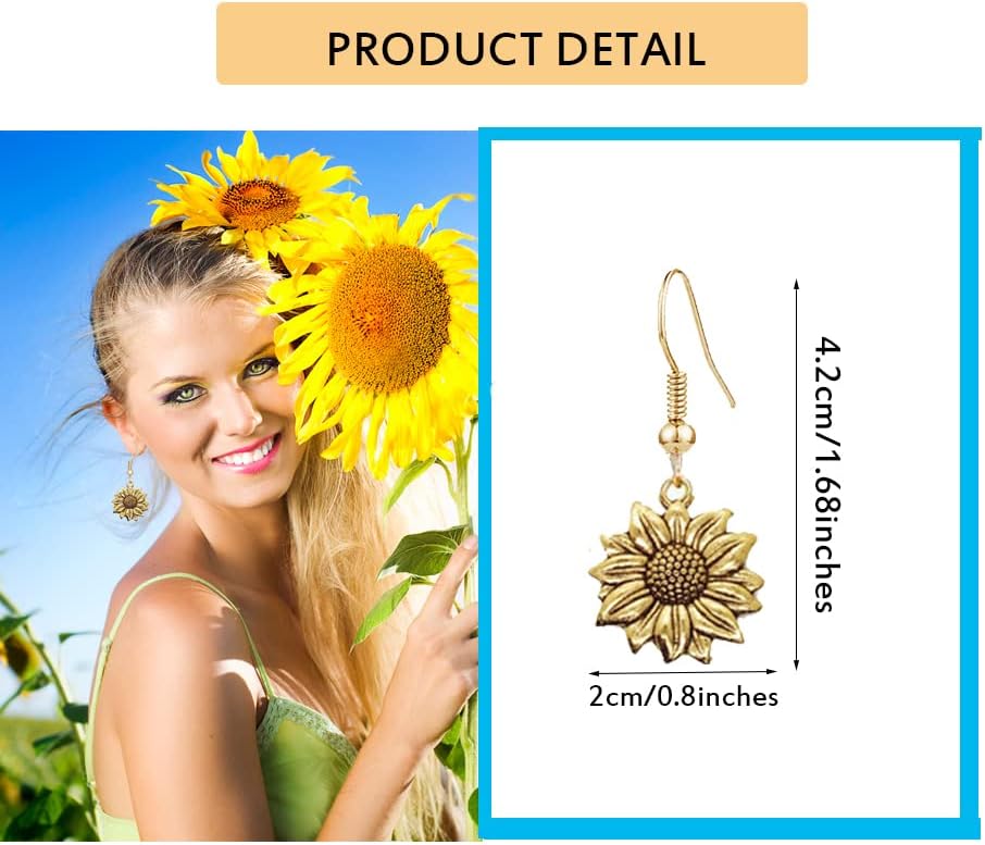 Vintage Gold Sunflower Earrings for Women Sun Flower Dangle Earrings - Image 3