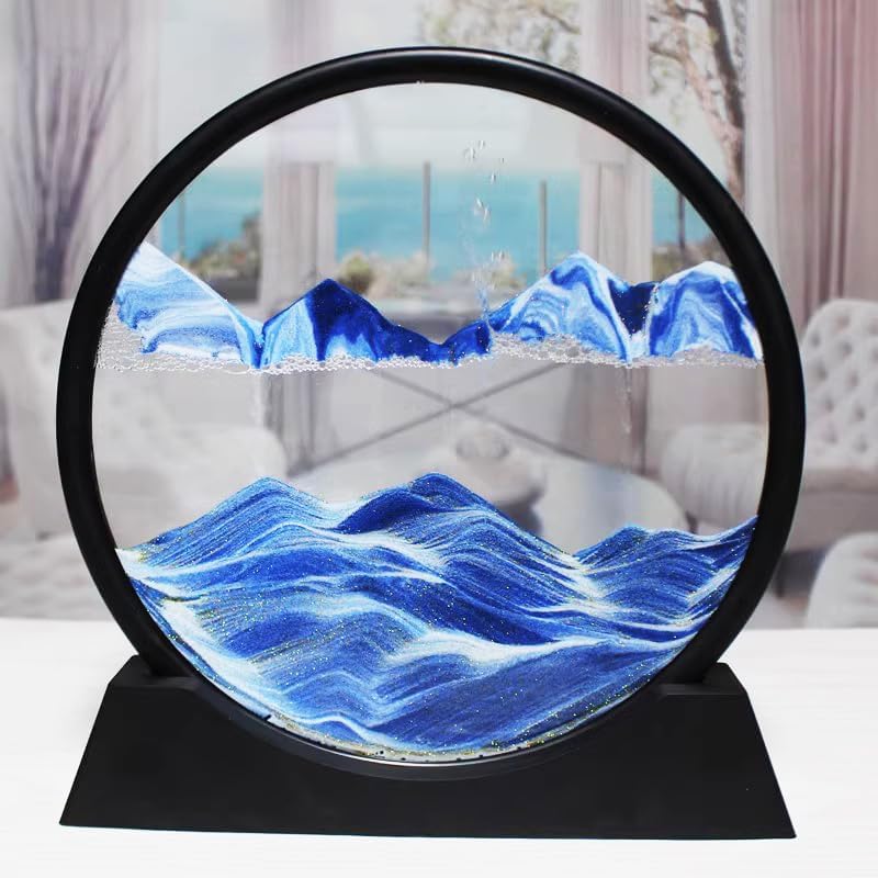 YAIHE Moving Sand Art Picture Round Frame Sandscapes in Motion with Blue Ocean Deep Sea Sand Art Sand 3D Paint Creation Relaxing Toy Desktop Concentration